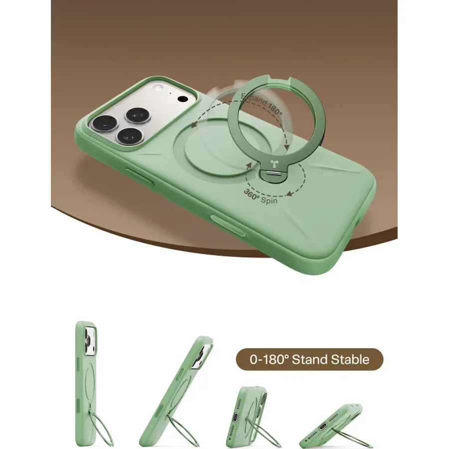 Torras Apple iPhone 17 Pro Max/18 Pro Max O Stand Spin Silicone Serisi Magsafe Kılıf - Yeşil - görsel 4