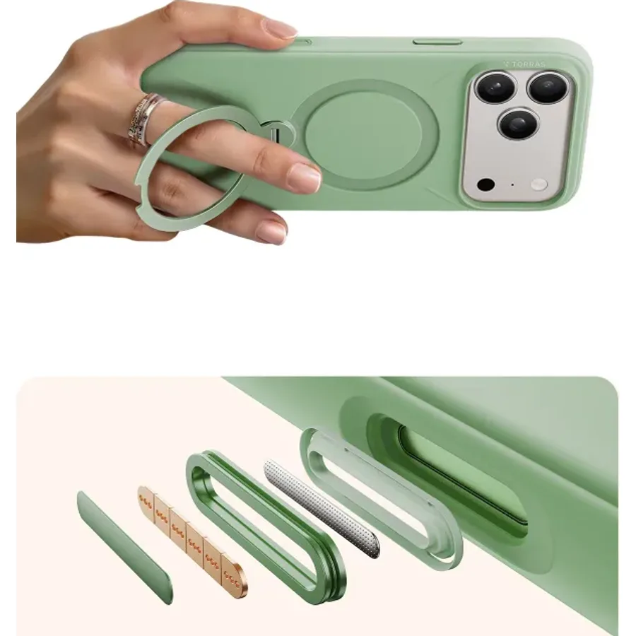 Torras Apple iPhone 17 Pro Max/18 Pro Max O Stand Spin Silicone Serisi Magsafe Kılıf - Yeşil - görsel 5