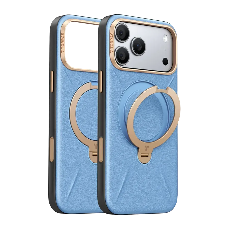 Torras Apple iPhone 18 Pro Max/17 Pro Max O Stand Spin VegSkin Serisi Magsafe Kılıf - Açık Mavi