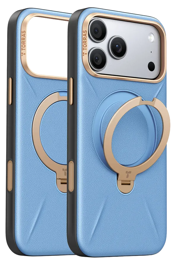 Torras Apple iPhone 18 Pro Max/17 Pro Max O Stand Spin VegSkin Serisi Magsafe Kılıf - Açık Mavi