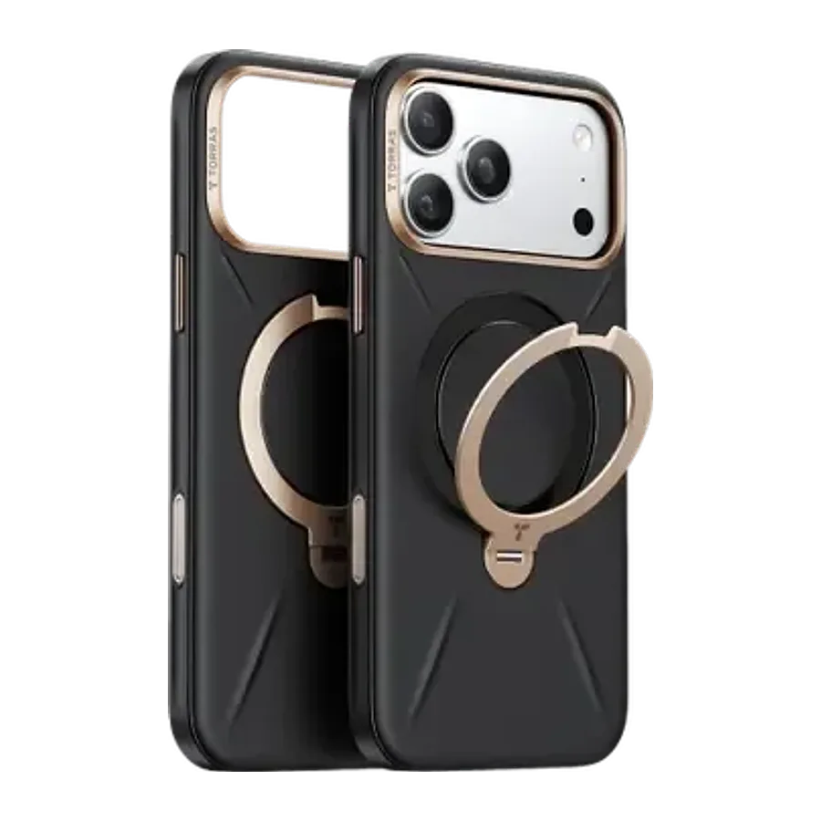 Torras Apple iPhone 18 Pro Max/17 Pro Max O Stand Spin VegSkin Serisi Magsafe Kılıf - Siyah