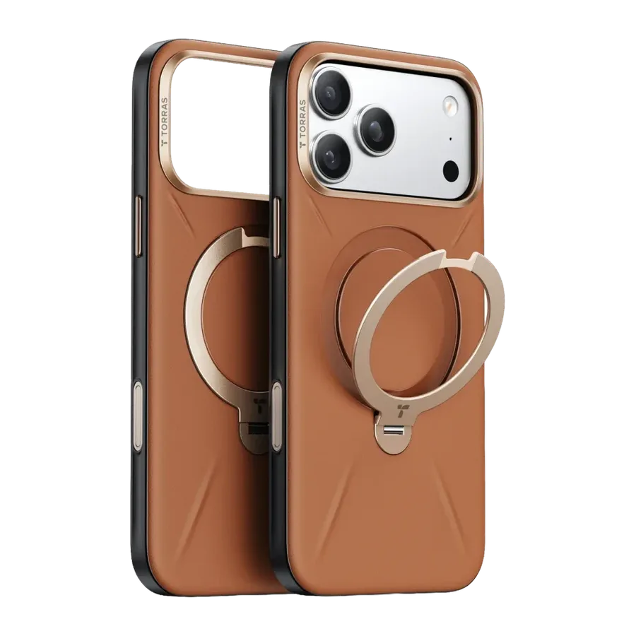 Torras Apple iPhone 18 Pro Max/17 Pro Max O Stand Spin VegSkin Serisi Magsafe Kılıf - Kahverengi