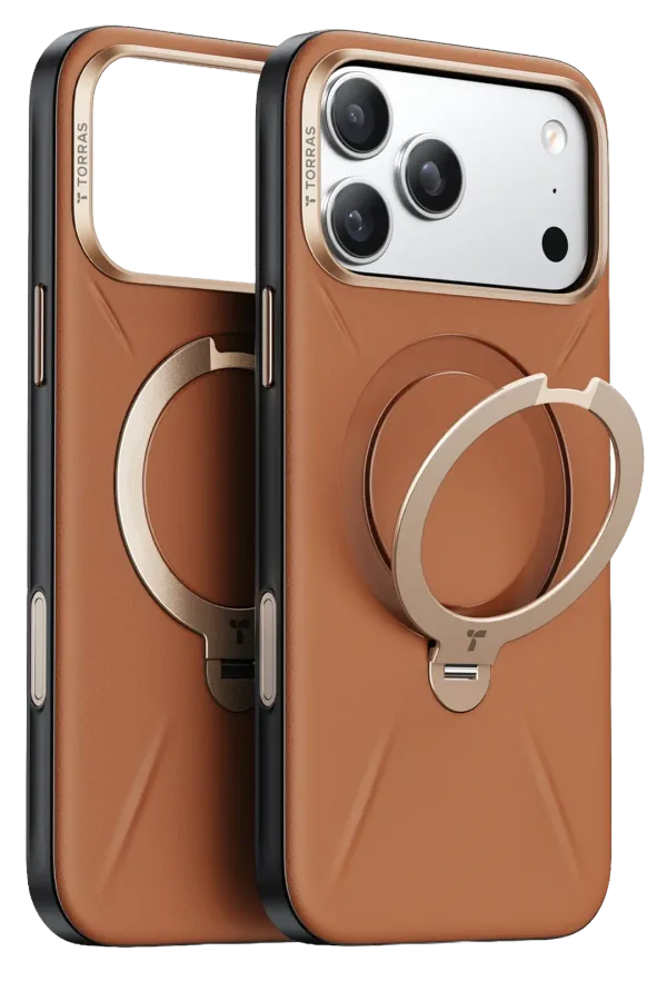 Torras Apple iPhone 18 Pro Max/17 Pro Max O Stand Spin VegSkin Serisi Magsafe Kılıf - Kahverengi