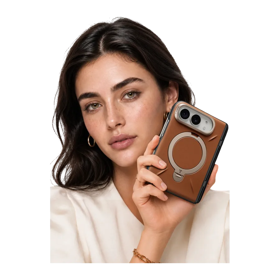Torras Apple iPhone Duo O Stand Spin VegSkin Serisi Magsafe Kılıf - Kahverengi - görsel 3
