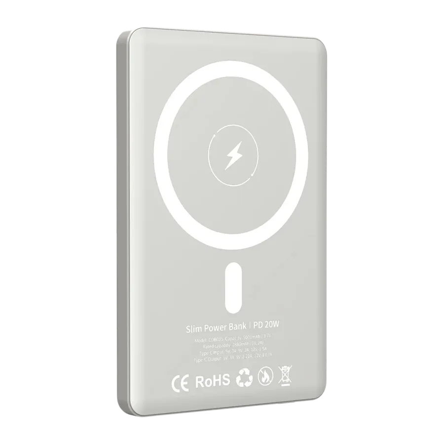 URR CDB005 5.000 mAh 20W Type-C 15W Kablosuz Şarj Magsafe UltraSlim PD Powerbank - Natural Grey