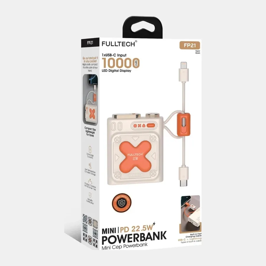 Fulltech FP-21 Mini Powerbank, 10000 maH, 20W Hızlı Şarj
