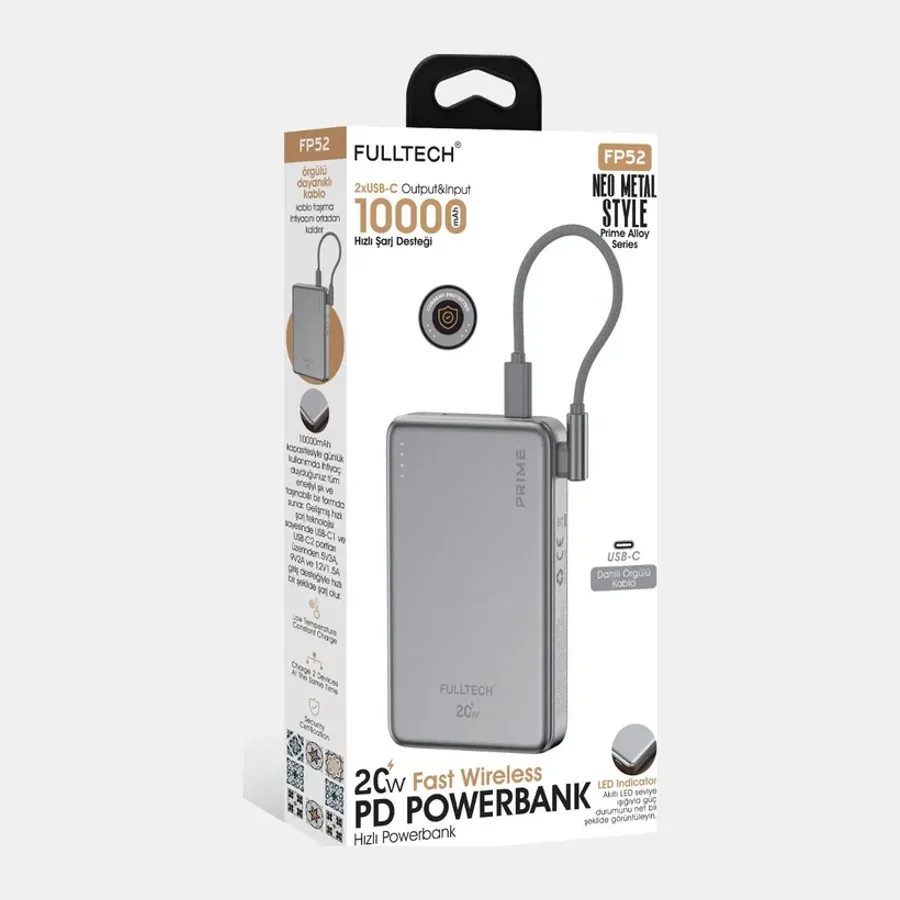 Fulltech FP-52 Powerbank, 10000 maH, Hızlı Şarj