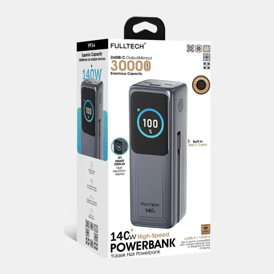 Fulltech FP-24 Powerbank, 30000 maH, 140W Yüksek Hızlı Şarj