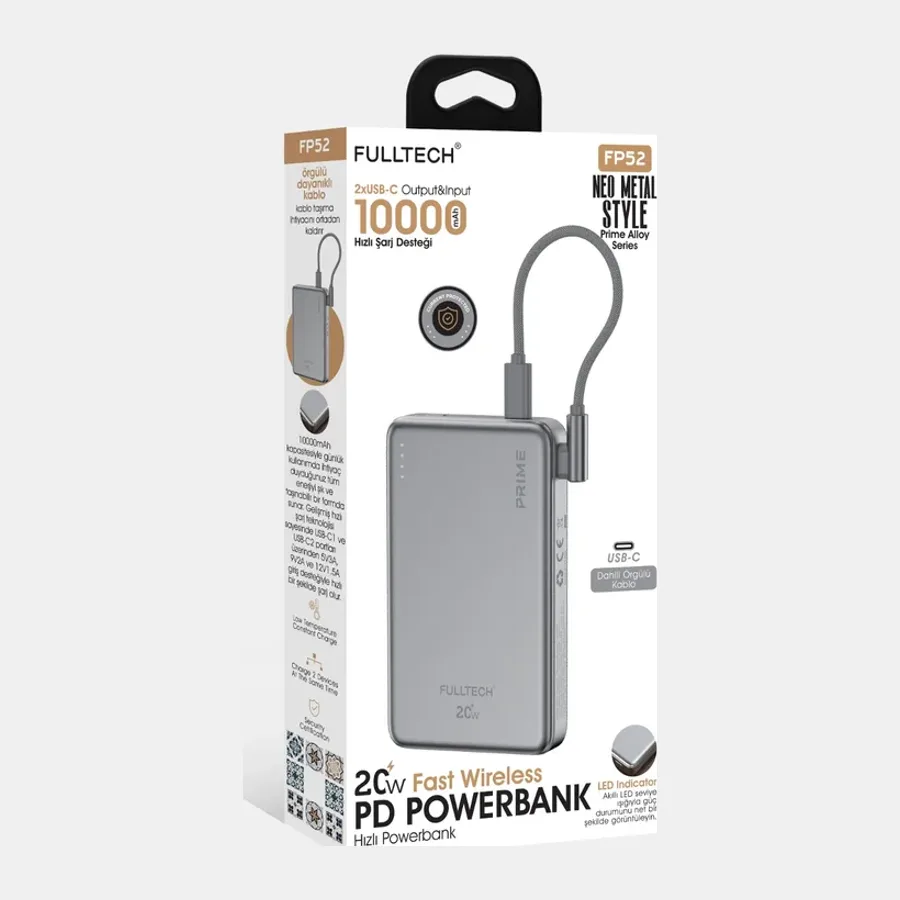 Fulltech FP-52 Powerbank, 10000 maH, 20W Hızlı Şarj