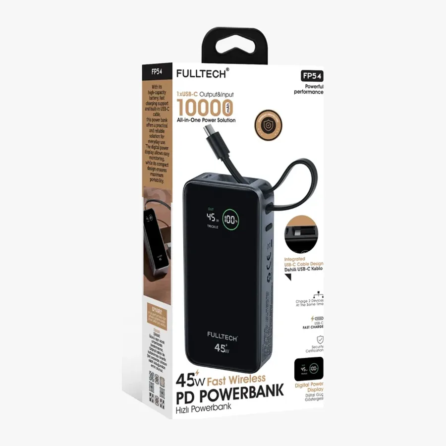 Fulltech FP-54 Powerbank, 10000 maH, 45W Hızlı Şarj
