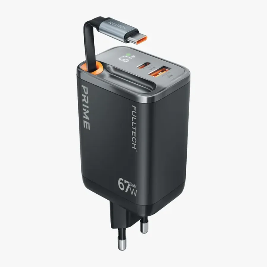 Fulltech FC-57 Şarj Adaptörü, 67W Hızlı Şarj, Dahili Kablo ve Dijital Ekran 