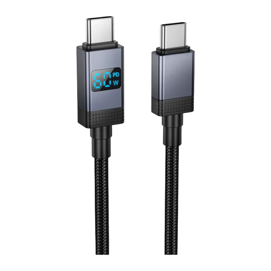 Hoco. X118 1M 60W Dijital Ekranlı Type-C to Type-C Hızlı Şarj Data Kablosu - Siyah