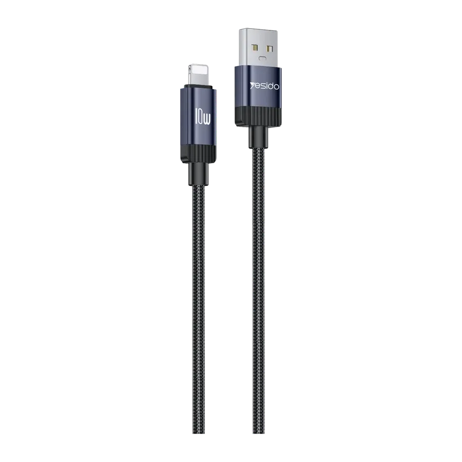 Yesido CA204L 10W Örgü USB-A to Lightning Data ve Şarj Kablosu - Siyah