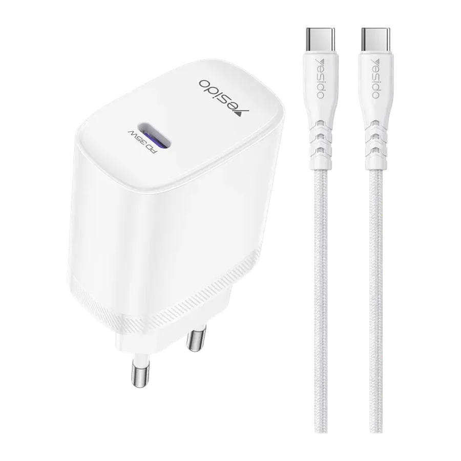 Yesido YC107 35W Type-C Çıkışlı 1M Type-C to Type-C Kablolu PD Hızlı Şarj Cihazı - Beyaz